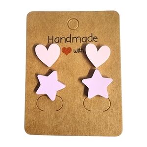 Pink Stardrop Hearts Acrylic Stud Earrings – 2 Pair